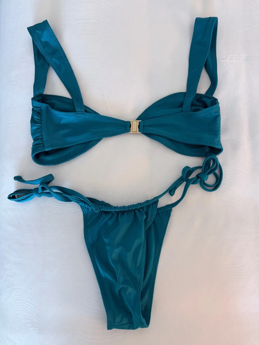 Teal Blue Women's Tie-Side Bikini Set - Picture 2 of 4